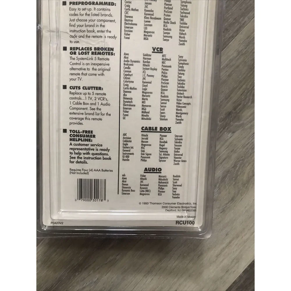 UNIVERSAL RCA REMOTE CONTROL RCU 100 Multi Brand Use Sealed / 5 Component
